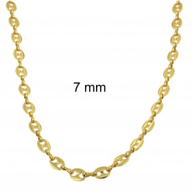 Kaffebohnenkette vergoldet Goldkette 12mm breit, 100cm lang Halskette Damen Herren