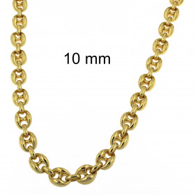 Collar cadena grano de café chapado en oro 12 mm 100 cm