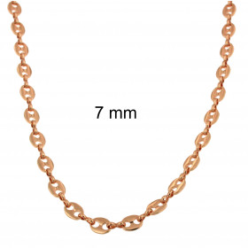 Collier chaine Grain de café  plaqué 18ct or rose 7 mm, 60cm