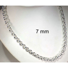 Collier chaine Jaseron plaqué argent 7 mm 40 cm