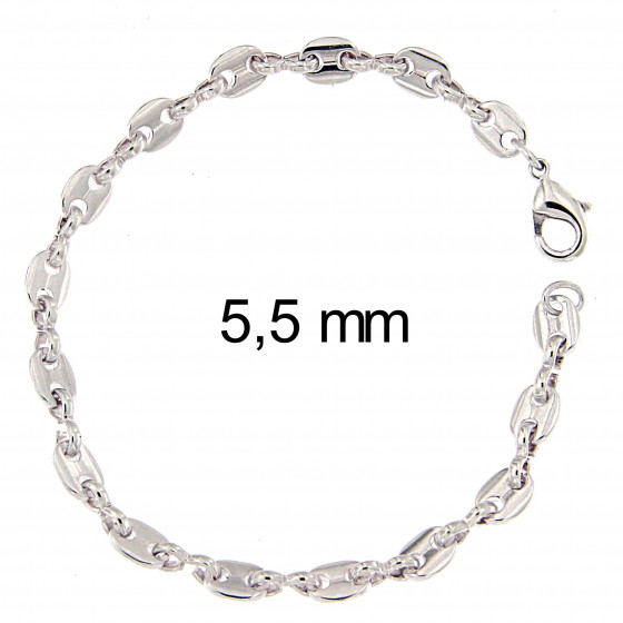 Bracelet chaine grain de café plaqué argent 3,7 mm 16 cm bijoux hommes femmes