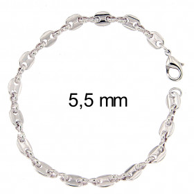 Bracelet chaine grain de café plaqué argent 5,5 mm 20 cm bijoux hommes femmes