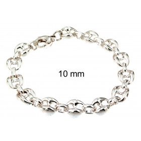 Bracelet chaine grain de café plaqué argent 10 mm 26 cm bijoux hommes femmes de cheville