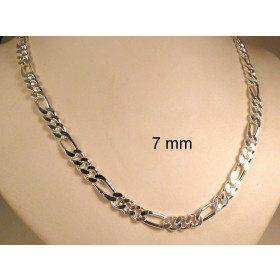 Figarokette versilbert 7mm breit, 65cm lang Halskette Damen Herren Anhängerkette