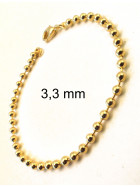 Pulsera cadena pelota chapada en oro 3,3 mm 15 cm joyeria para hombre mujer