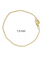 Pulsera cadena pelota oro doublé 1,5 mm 18 cm joyeria para hombre mujer